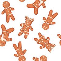 Seamless pattern of Christmas gingerbread man cookie with grainy texture vector