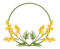 Circle frame with yellow mimosa flower in flat style with grainy texture vector