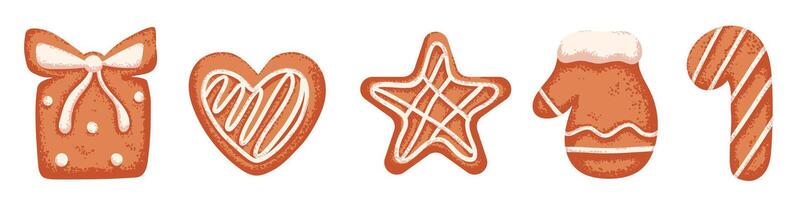 Set of Christmas gingerbread cookie in shape of star, heart and candy vector