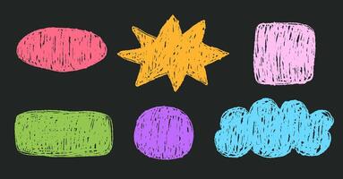 Set of speech bubble drawn with crayon or wax texture on dark chalkboard vector