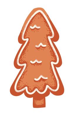 Gingerbread cookie in shape of Christmas tree decorated with white icing