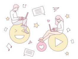Exploring Creative Digital Communication with Vibrant Emojis and Engaging Media Icons vector