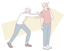 Two individuals are engaging in a mysterious and intriguing interaction that captivates attention vector