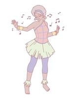 A Joyful Dancer in a Colorful Retro Outfit, Surrounded by Music Notes and Energy vector