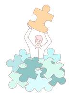 A person holds a colorful puzzle piece, symbolizing teamwork and collaboration for success vector