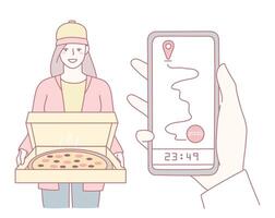 The Concept of Receiving Pizza Delivery Using Smartphone Navigation for Convenience and Ease of Use vector