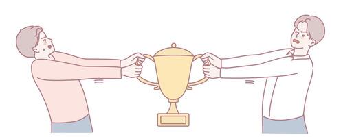 Competition and Rivalry Two Individual Competitors Engaged in a Struggle for a Trophy vector