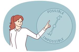 Businesswoman chooses between possible and impossible when deciding on business development. vector