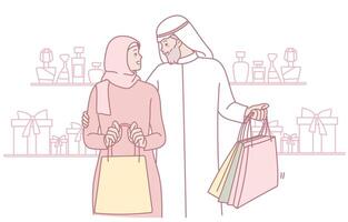 Couple Enjoying Their Shopping Experience Together in a Stylish and Modern Store Setting vector