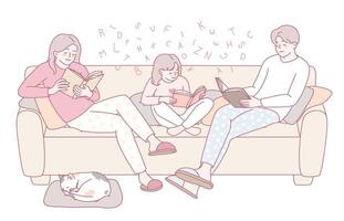 Enjoying a Cozy Family Reading Time Together on the Couch during a Relaxing Evening vector
