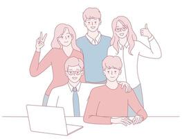 Creative professionals collaborate in a modern workspace, sharing ideas and celebrating diversity vector