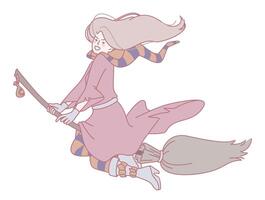 Enchanted Witch Soaring Through the Sky on Her Mystical Broomstick in a Dreamy Scene vector