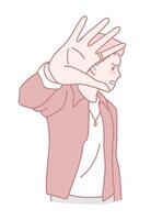 An Illustration Depicting a Person Who is Refusing or Pushing Away in a Simple Art Style vector