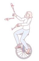 A Talented Juggling Performer on a Unicycle An Absolutely Unique and Captivating Circus Act vector