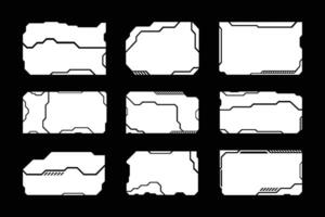 Futuristic Sci-Fi Frame HUD Interface Elements. High-Tech Digital Border Templates for Gaming UI, Streaming Overlays, and Tech Design vector