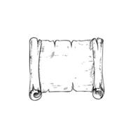 old scroll paper. Hand painted linear parchment illustration. Graphic monochrome sketch isolated on background. For designers, prints, logo, icon, menu, postcards, holiday, covers vector