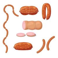 Set of sausage and Slices on a white back vector