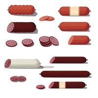 Set of sausage and Slices on a white vector