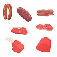 Flat design meat products icon set. vector