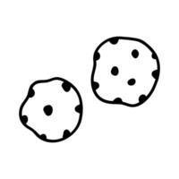 Chocolate chip cookies isolated on a white background. hand-drawn illustration in doodle style. Perfect for cards, decorations, stickers, logo, menu, various designs. vector