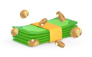 3d green dollar and coin in cartoon style. Business and finance object for banner design. illustration vector