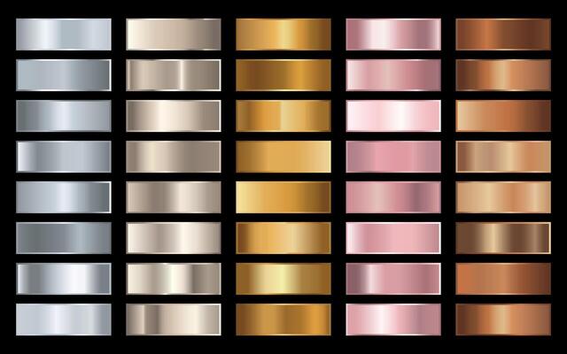 gold, silver, bronze and rose gold gradients. Brilliant plates with metallic effect. illustration