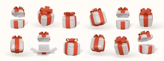 3d gift box with red bow. Plastic box with shadow isolated on light background. illustration vector