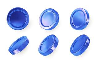 Set of realistic of holographic or neon coins with different angles. illustration vector