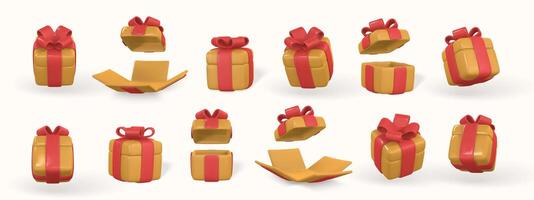 3d gift box with red bow Plastic box with shadow isolated on light background. illustration vector