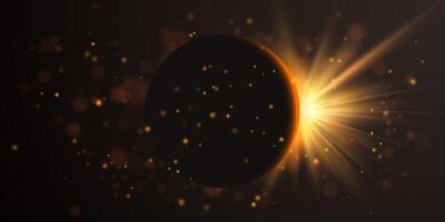 Solar eclipse planetary collision. Large flash or explosion. illustration vector