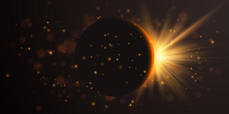 Solar eclipse planetary collision. Large flash or explosion. illustration