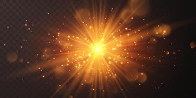 Star burst with sparkles Light effect. Gold glitter texture vector