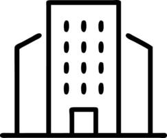 Simple line drawing of a building with multiple windows and a door with two adjacent structures shown vector