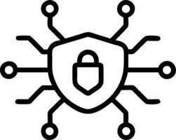 Security shield with padlock and network connections line drawing isolated on white background vector