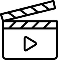 Outline drawing of a clapperboard with a play icon in black and white isolated on white background vector
