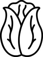 Outline drawing of a head of lettuce with prominent leaves and visible inner structure on white background vector