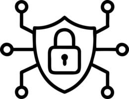 Outline of a shield with a padlock and connected circular nodes isolated on white background vector