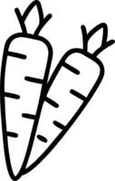 Two carrots with stems outline illustration, simple black and white vegetable drawing, healthy eating concept vector