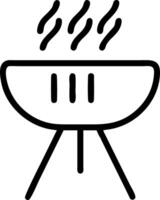 Simple line art illustration of a barbecue grill with rising smoke and three vertical bars inside it vector