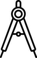 Illustration of a black outline drawing compass with a circular adjustment knob at the top center vector