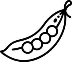 Illustration of a pea pod with visible peas inside in a simple black outline on a white background vector