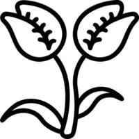Illustration of two tulips with stems and leaves in black outline on a white background image view vector