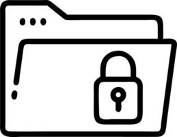 A simple line drawing of a folder with a padlock indicating secure data and document protection online vector