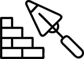 A simple line drawing showing a brick wall being constructed with a trowel for applying mortar vector