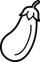 Illustration of a single eggplant with detailed stem and leaf, outlined in black on white background design vector