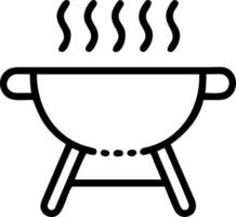 Illustration of a simple black and white barbecue grill with rising smoke on a white background vector