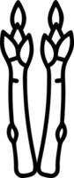 Two asparagus spears standing upright with detailed bracts and stems in a simple line drawing style vector