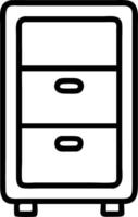 Illustration of a black outline of a cabinet with three drawers on small legs in a white background vector