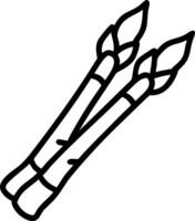Two stalks of asparagus are shown in a simple line drawing with white background and black outlines vector