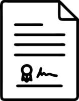Illustration of a document with a seal and signature in black outline isolated on white background vector